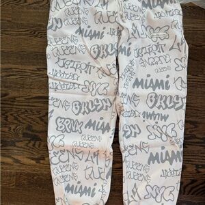 Unisex  Graffiti Print Sweat Pants - cream/grey